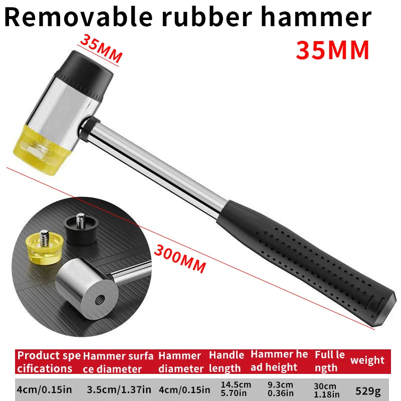 Dual Head Rubber Mallet with Insulated Detachable Handle – Soft Hammer for DIY