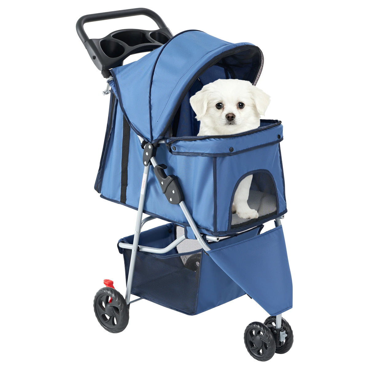 3-Wheel Foldable Pet Stroller – Lightweight Dog & Cat Carrier with Mesh Windows, Storage Basket & Cup Holder