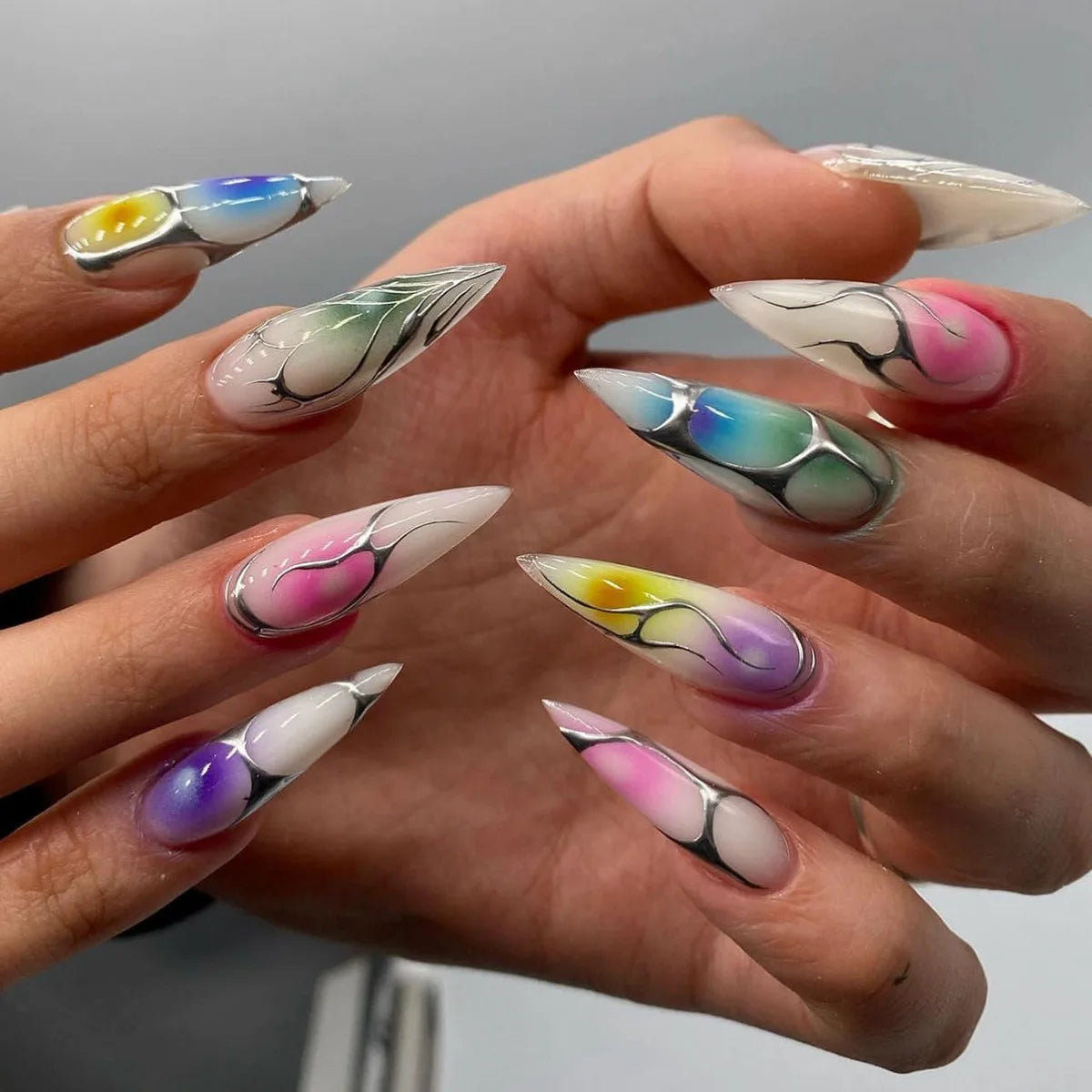 24Pcs Black Y2K Press On Nails, Diamond Butterfly Halloween Long Almond Tips