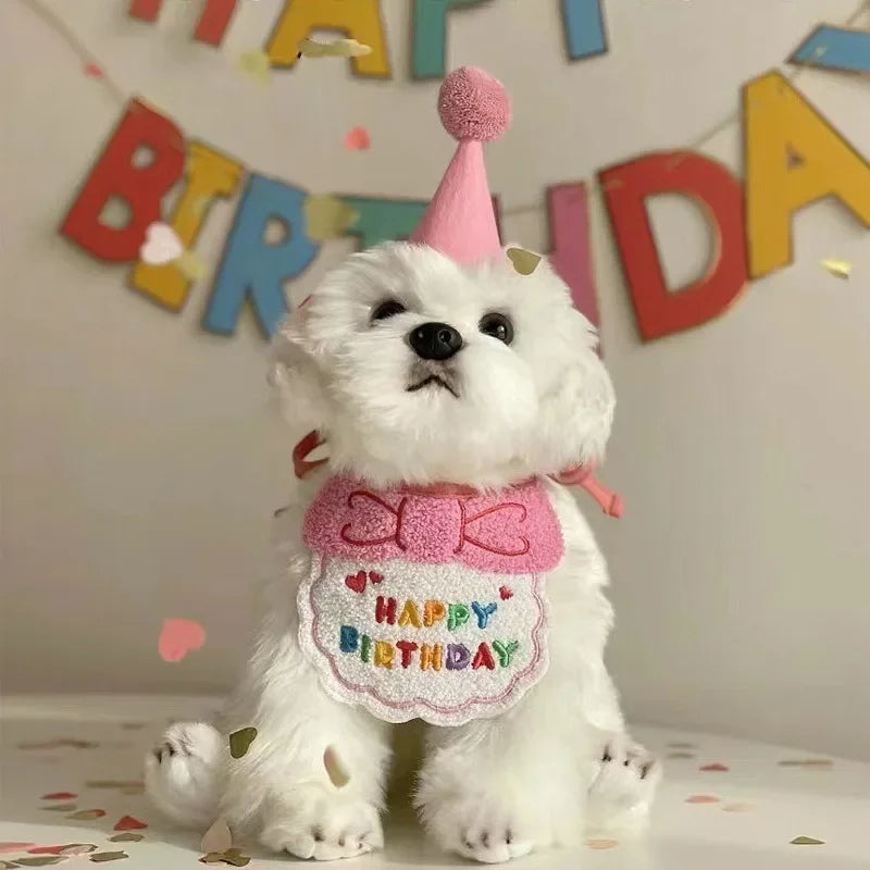 Pet Birthday Hat & Bandana Set – Cute Party Outfit for Dogs, Cats & Puppies