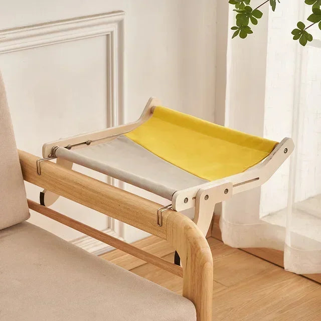 Wooden Cat Hammock Hanging Bed – Washable Cotton Canvas Cat Nest Bed with Plywood Frame