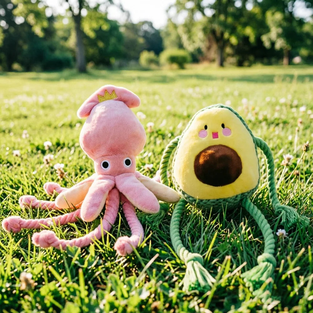 Dog Chew-Resistant Knot Doll Avocado Octopus Cat Interactive Squeaky Toy
