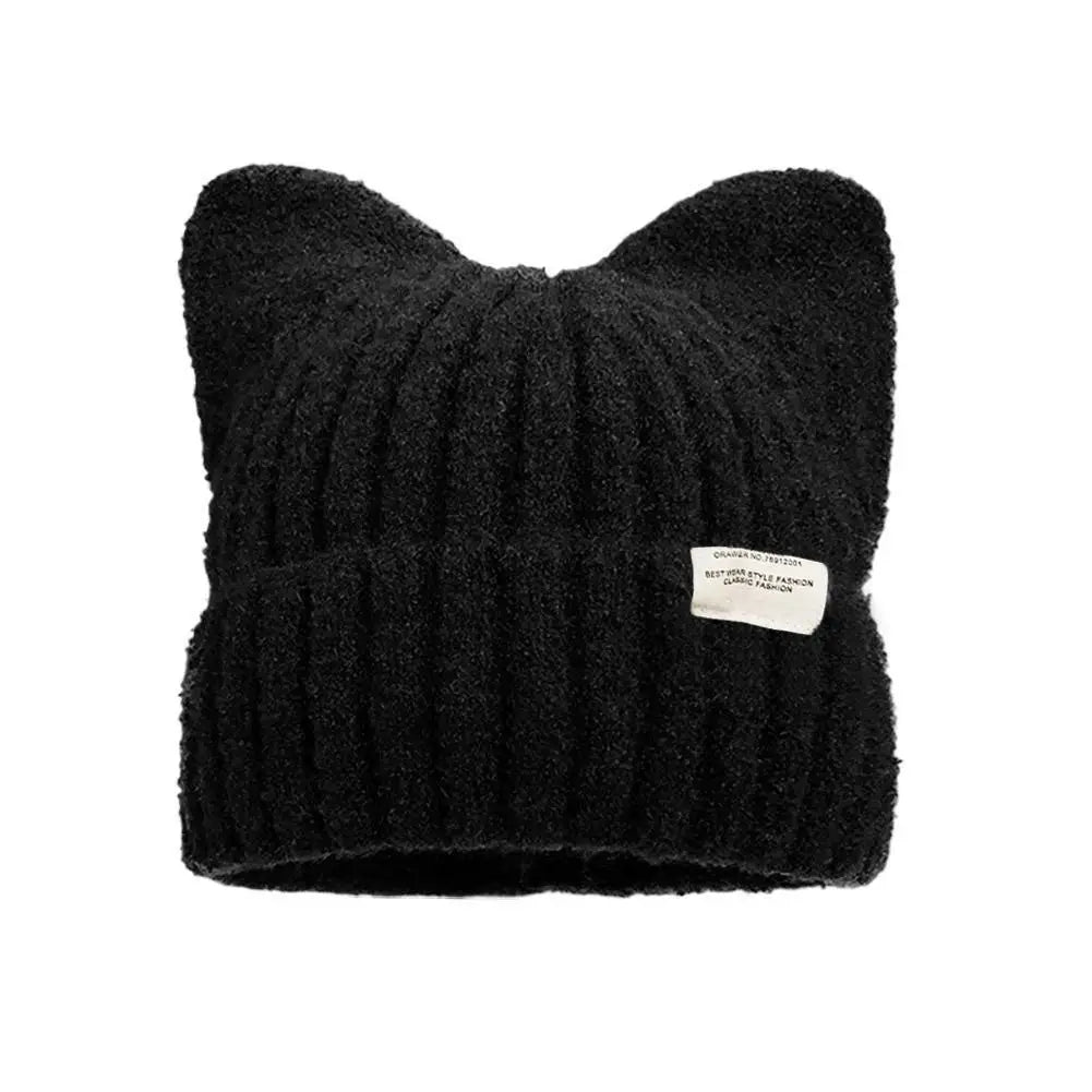 Cat Ear Knit Beanie Winter Hat - Warm Windproof Thick Cap for Women and Girls