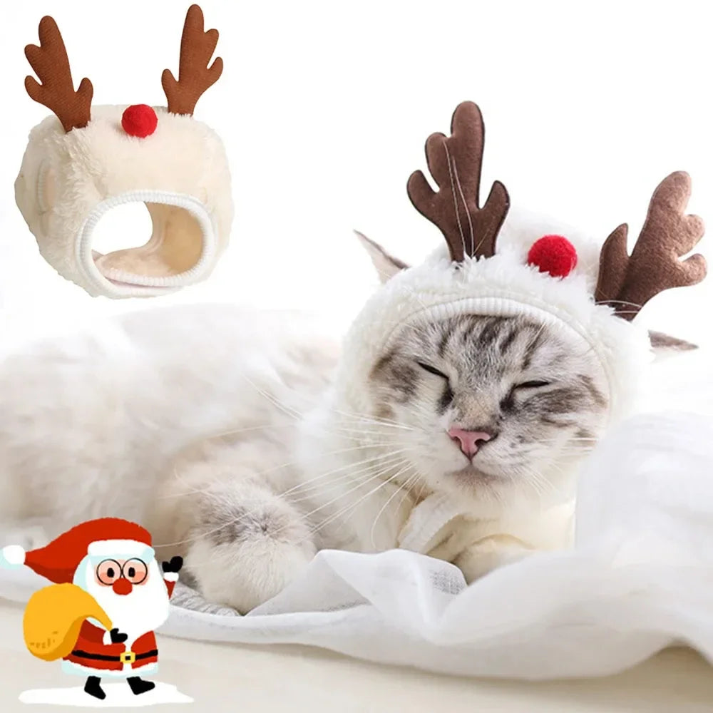 Christmas Pet Reindeer Antler Hat Costume Set - Bandana Bib Scarf for Dogs & Cats
