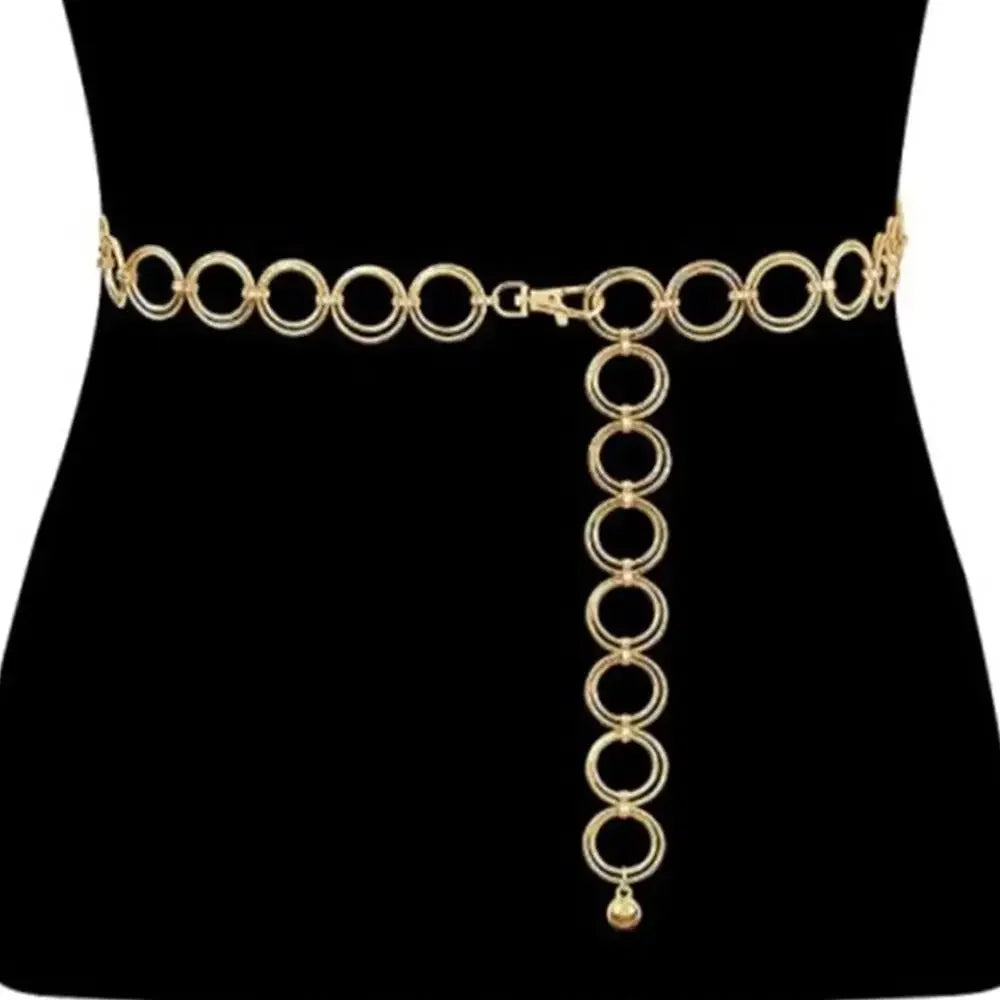Punk Hip Hop Sun Waist Chain Belt – Vintage Gold & Silver Metal High Waist Chain for Women