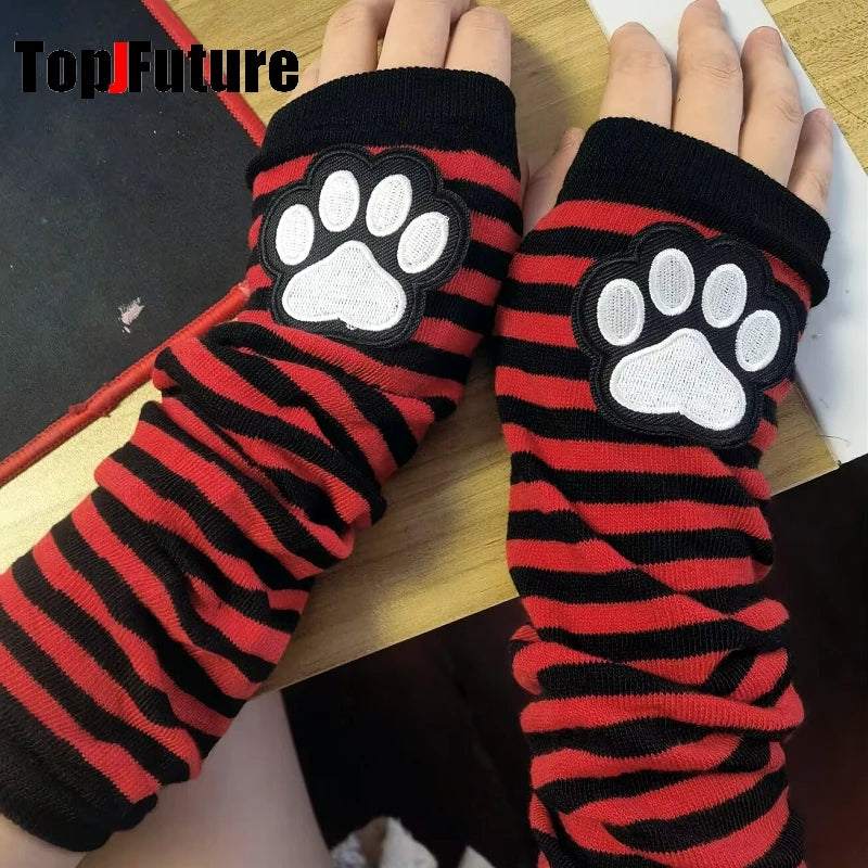 Gothic Lolita Cat's Paw Arm Warmers Y2K Harajuku Fingerless Punk Wristband