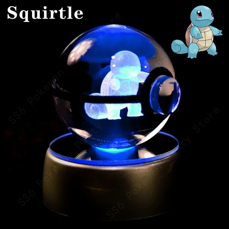 Pokemon 3D Crystal Ball Night Light - Glass Pokeball LED Lamp with Pikachu, Mewtwo & Gengar