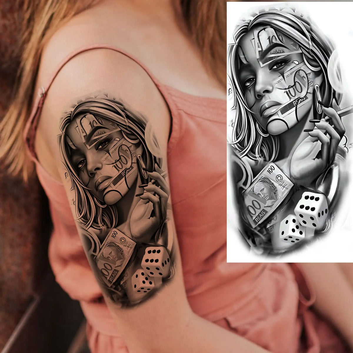 Full Arm Temporary Tattoo Sleeve, Waterproof Realistic Fake Tattoos for Men and Women
