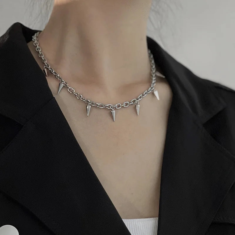 Stainless Steel Punk Stud Choker Necklace - Gothic Rivet Pendant Hip Hop Jewelry for Men & Women