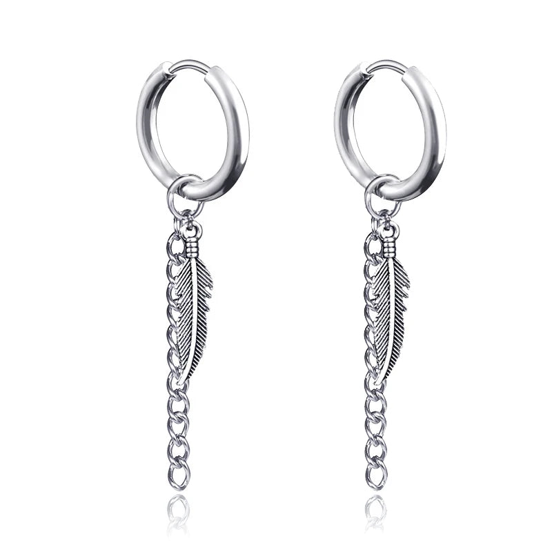 Punk Gothic Stainless Steel Drop Earrings Studs for Women Men - Hip Hop Rock Ear Jewelry