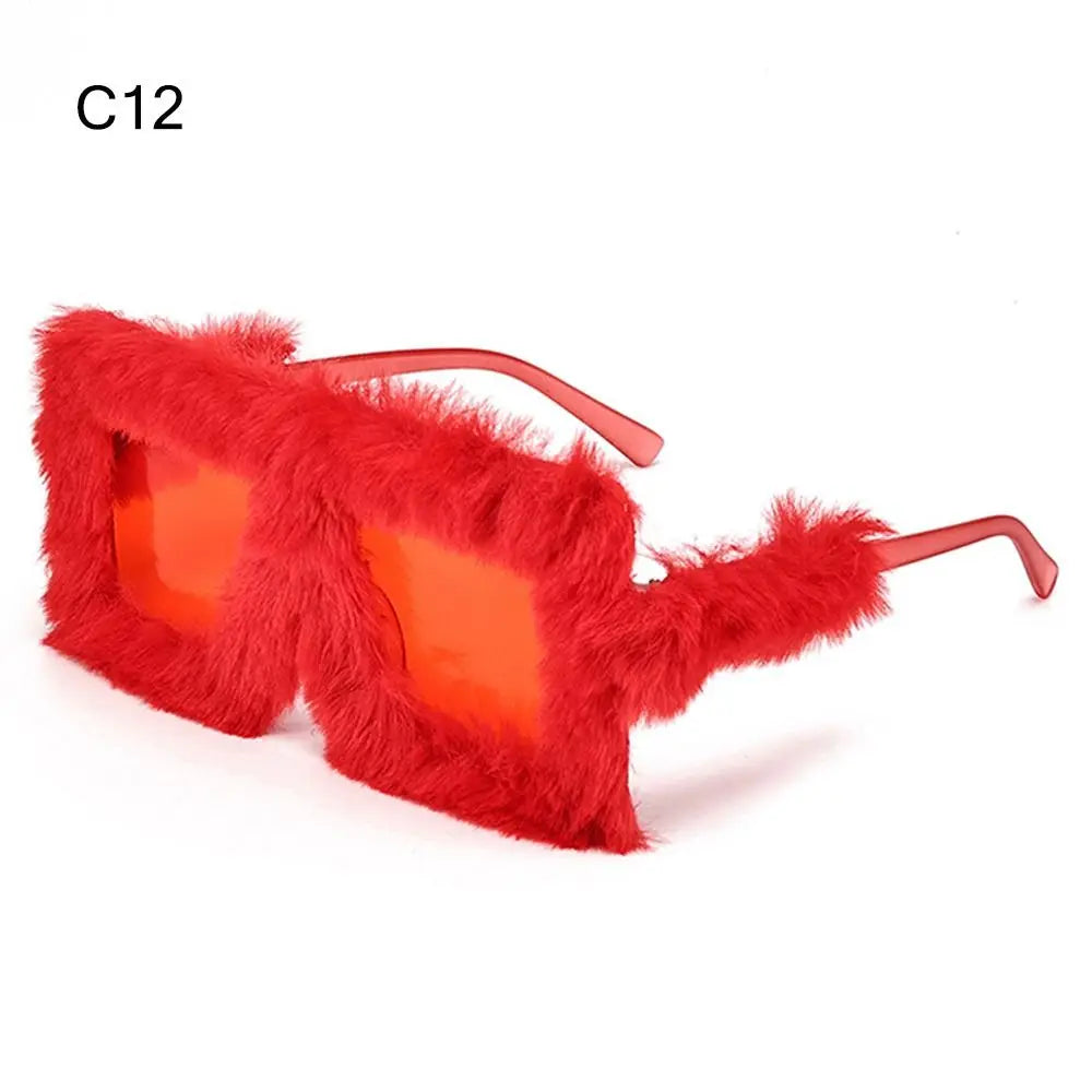 Y2K Oversized Plush Sunglasses Fluffy Winter Shades Halloween Novelty Glasses