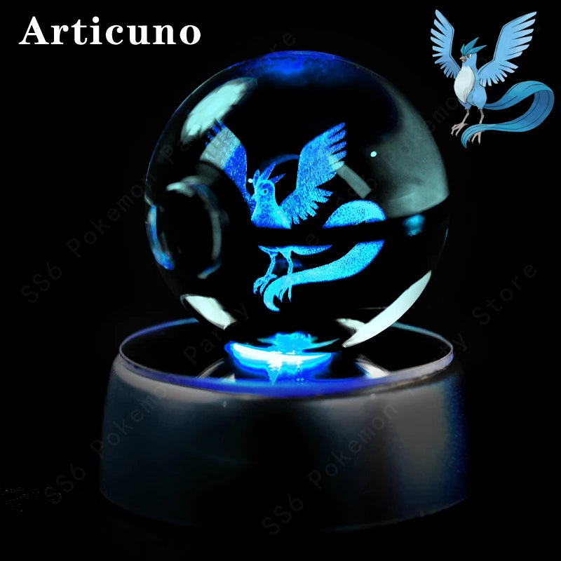 Pokemon 3D Crystal Ball Night Light - Glass Pokeball LED Lamp with Pikachu, Mewtwo & Gengar