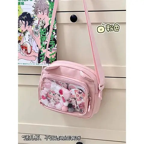 Y2K Clear Ita Crossbody Bag, Transparent Cartoon Doll Display Phone Bag