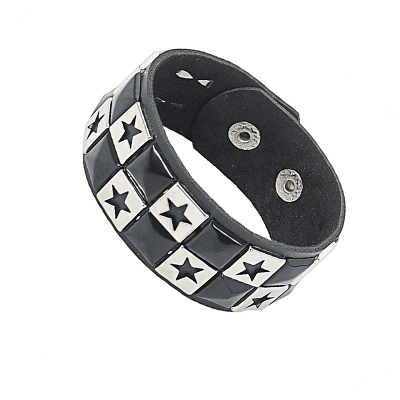 Punk Dark PU Leather Layered Wrap Bracelet for Women and Men – Gothic Chain Hip Hop Rock Jewelry
