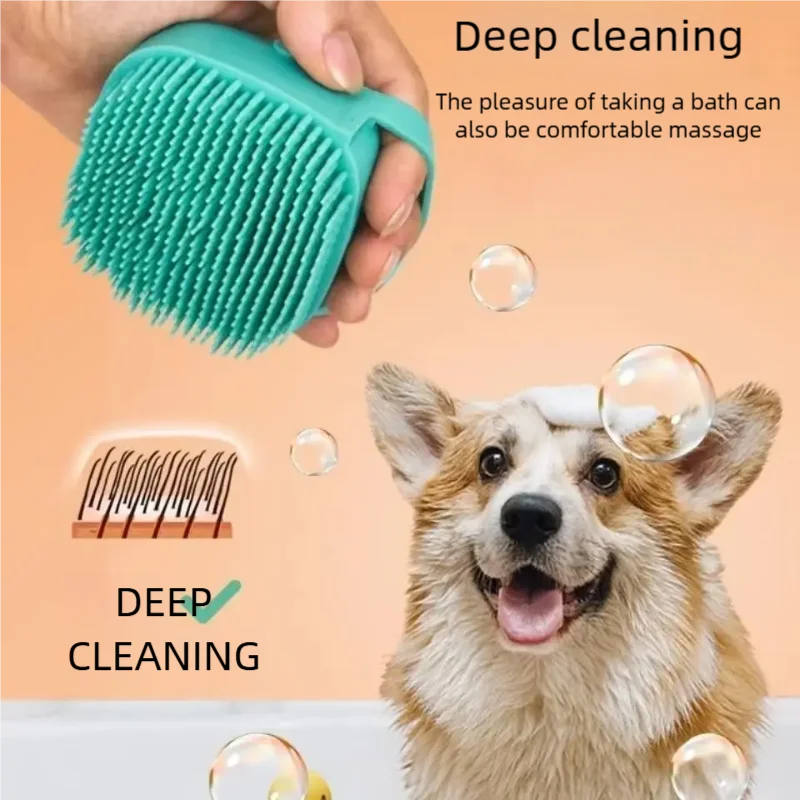 Soft Silicone Dog Bathing Brush - Pet Massage Shampoo Dispenser Grooming Tool