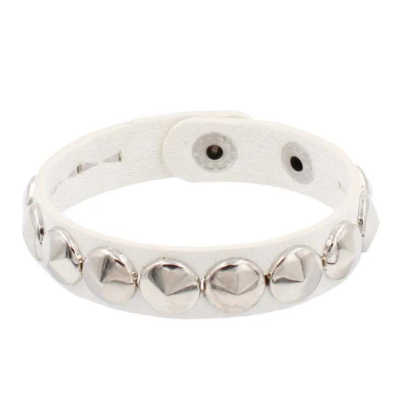 Punk Rivet Chain Leather Bracelet – Spiked Rock Wristband Cuff for Men & Women