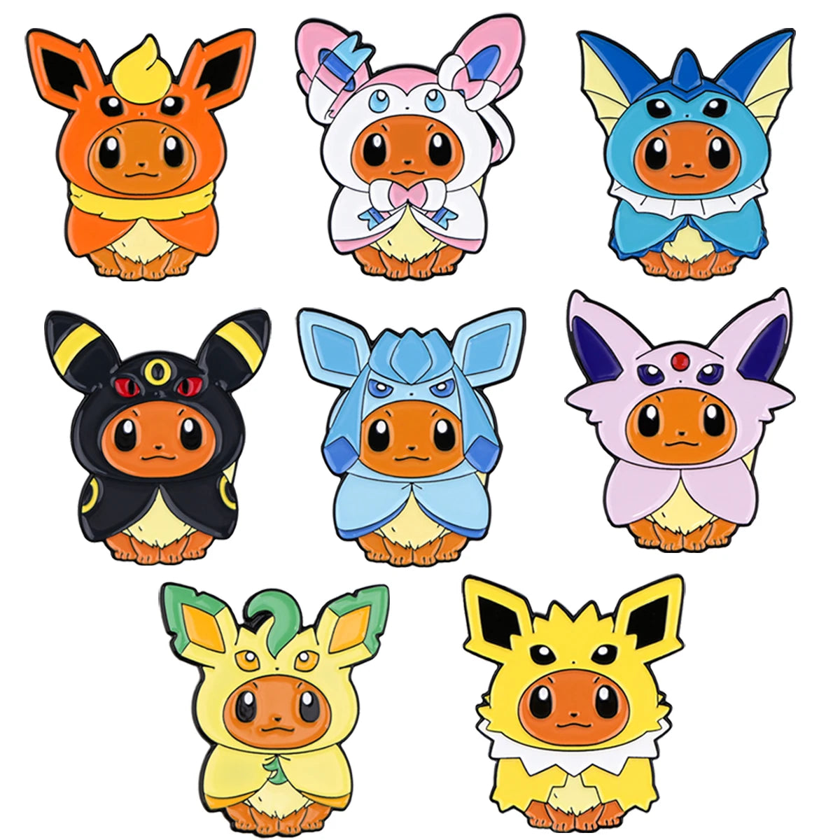 Cute Eevee Evolution Enamel Pins – Kawaii Cartoon Character Brooch Set for Backpacks, Jackets & Lapels