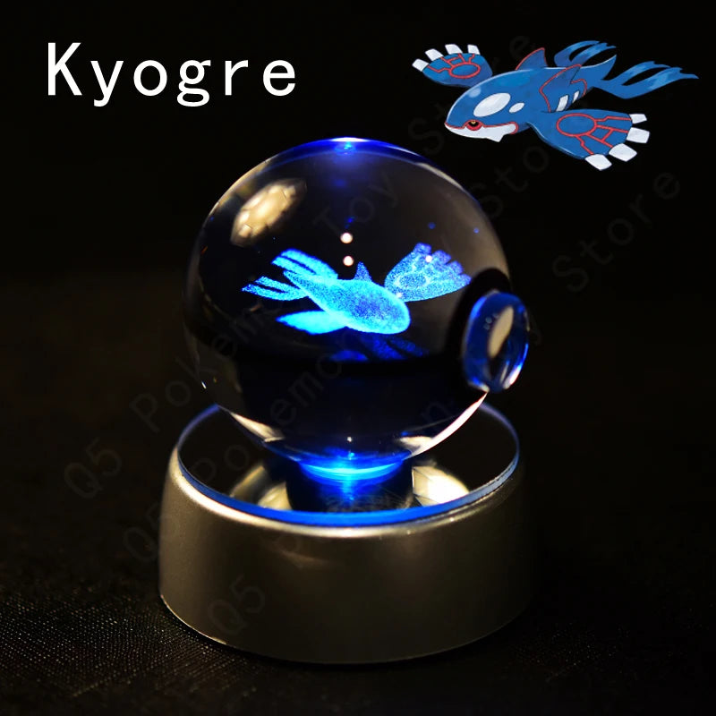 Pokemon 3D Crystal Ball Night Light - Glass Pokeball LED Lamp with Pikachu, Mewtwo & Gengar