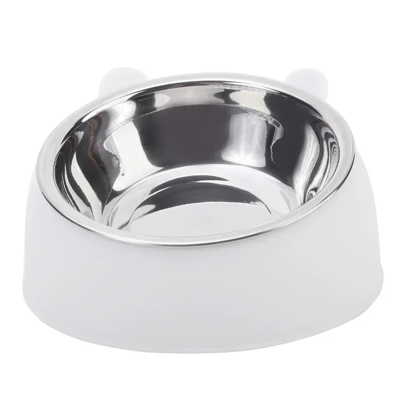 Stainless Steel Double Cat Bowl – Tilted Raised Pet Feeder, 5 Colors