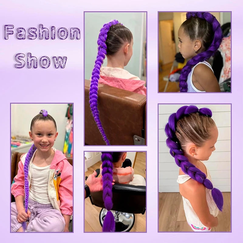 Purple Braided Ponytail Wig with Clips – 26 Inch Long Anime Cosplay Wig for Kids & Girls