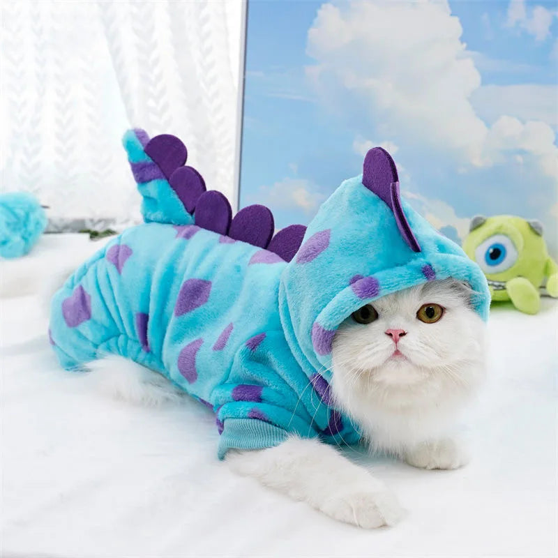 Plush Dinosaur Pajama Jumpsuit for Cats & Small Dogs – Cozy Winter Costume