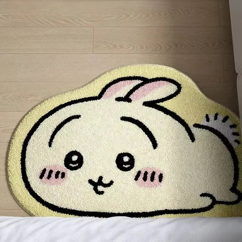 Hachiware Usagi Plush Floor Rug, Non-Slip Kawaii Anime Bathroom Carpet Decor