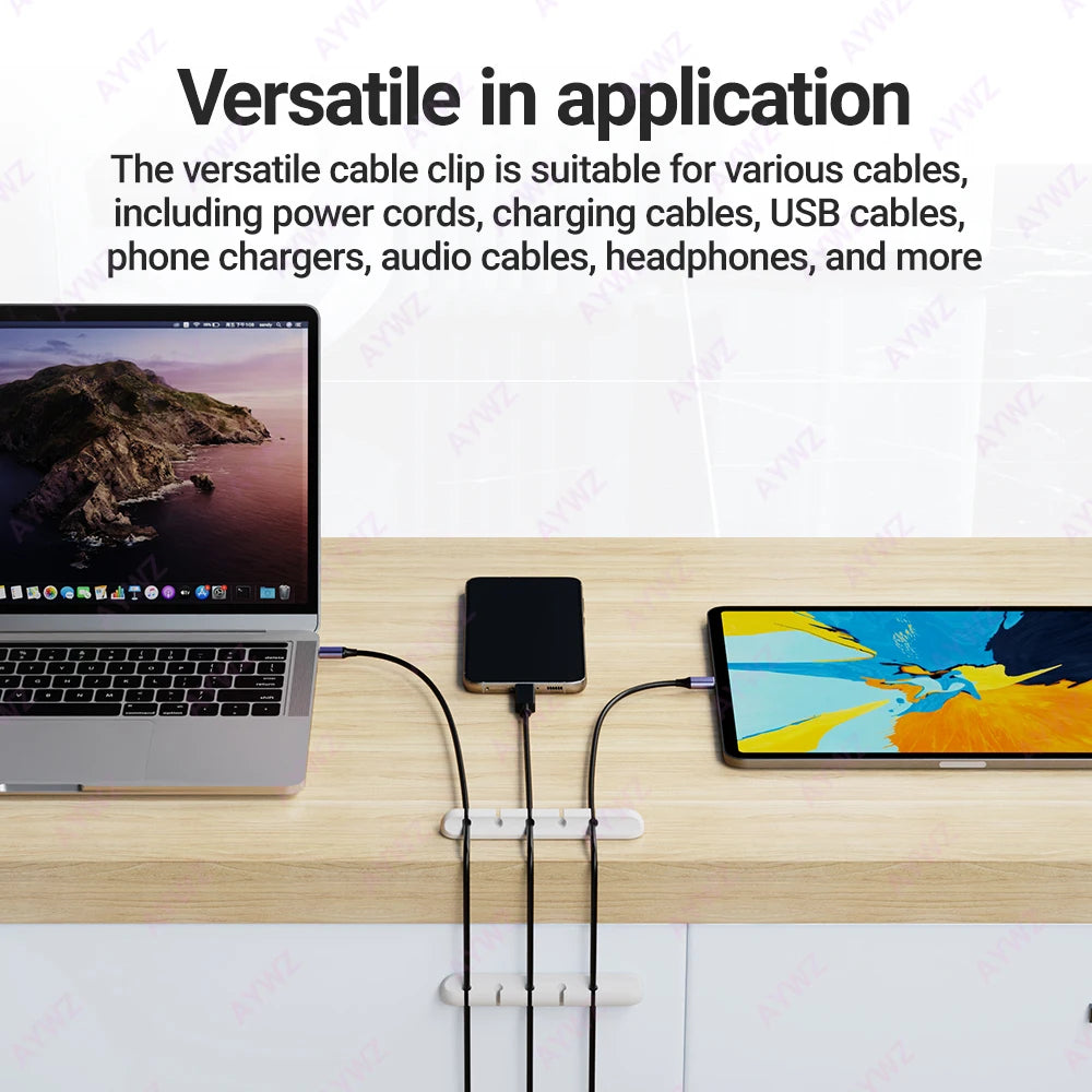 Adhesive Cable Holder Clips, Self-Stick Wire Organizer for Desk, Car & Wall