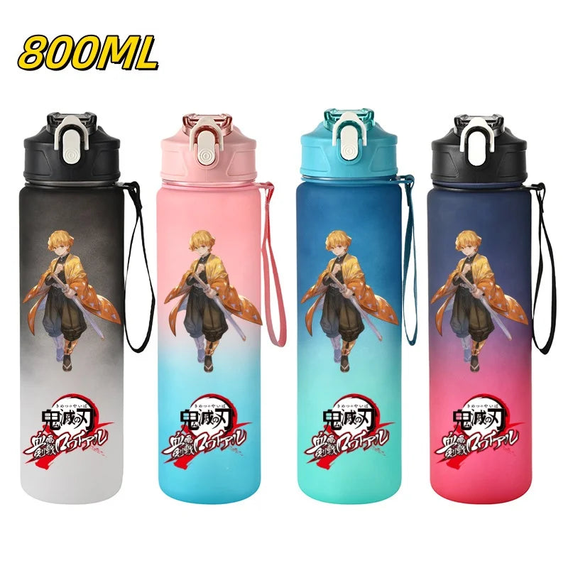 800ml Demon Slayer Water Bottle with Straw, Tanjiro Nezuko Anime Sports Cup