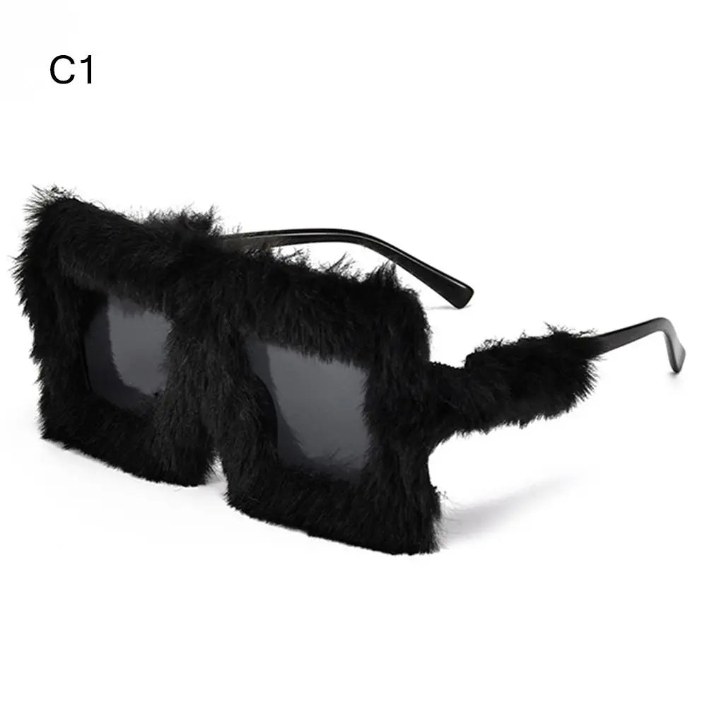 Y2K Oversized Plush Sunglasses Fluffy Winter Shades Halloween Novelty Glasses