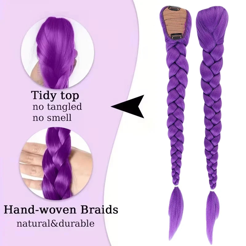 Purple Braided Ponytail Wig with Clips – 26 Inch Long Anime Cosplay Wig for Kids & Girls
