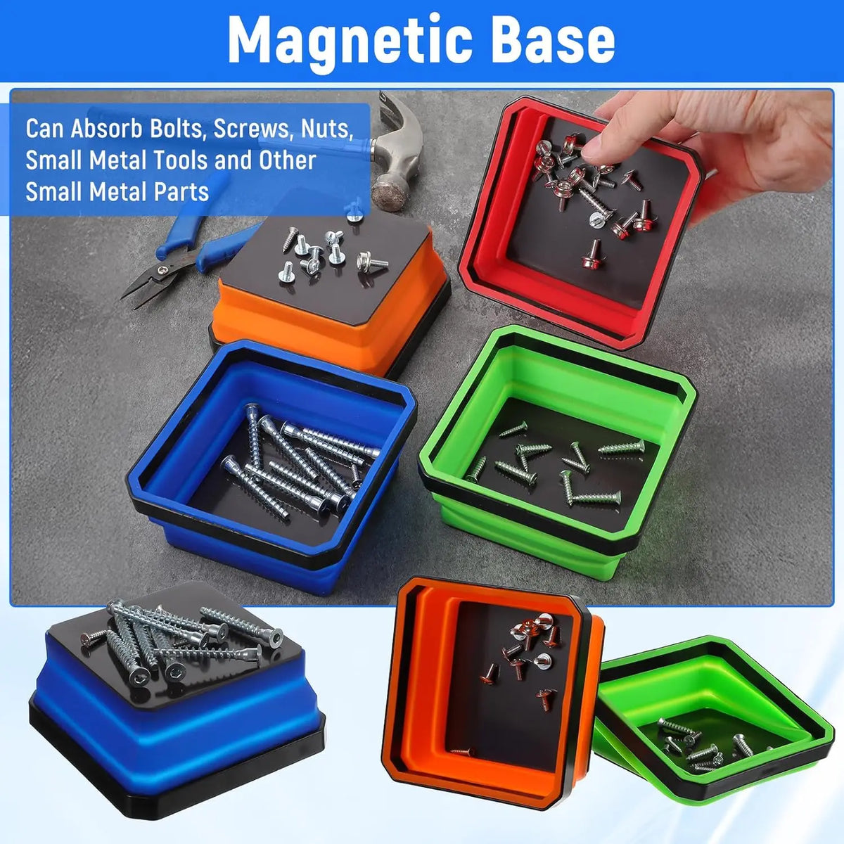 Magnetic Parts Tray, Foldable Silicone Bowl for Bolts, Nuts & Screws