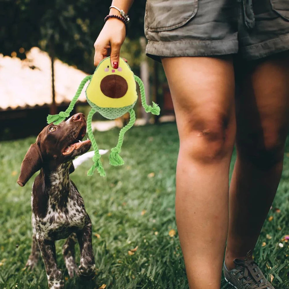 Dog Chew-Resistant Knot Doll Avocado Octopus Cat Interactive Squeaky Toy