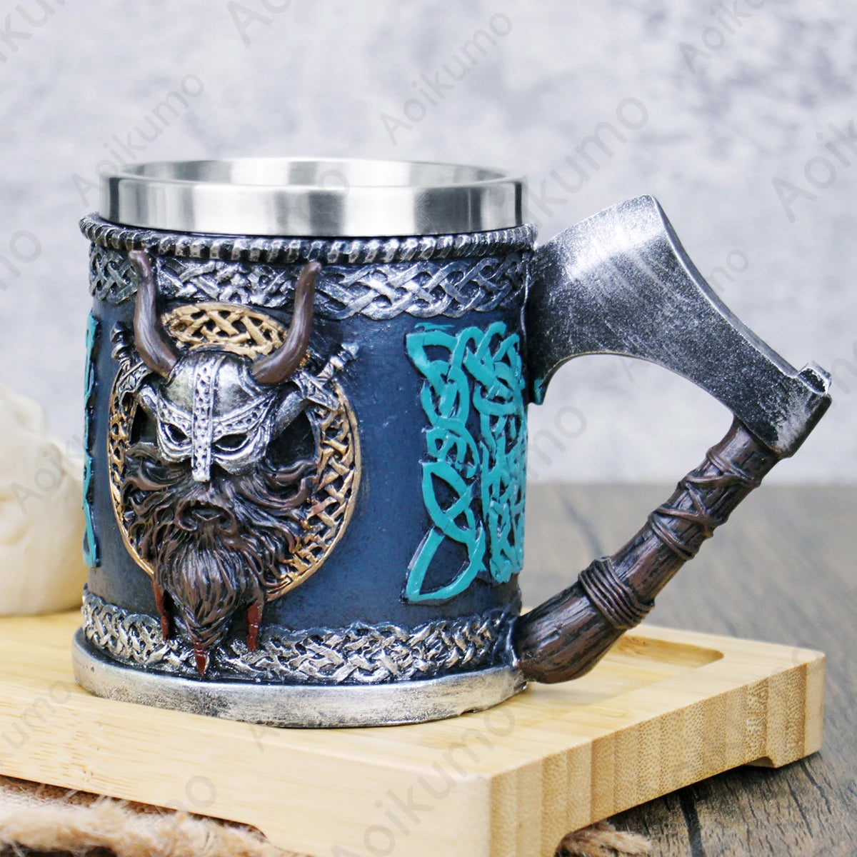 Viking Skull Stainless Steel Beer Stein Mug, 400ml Nordic Tankard