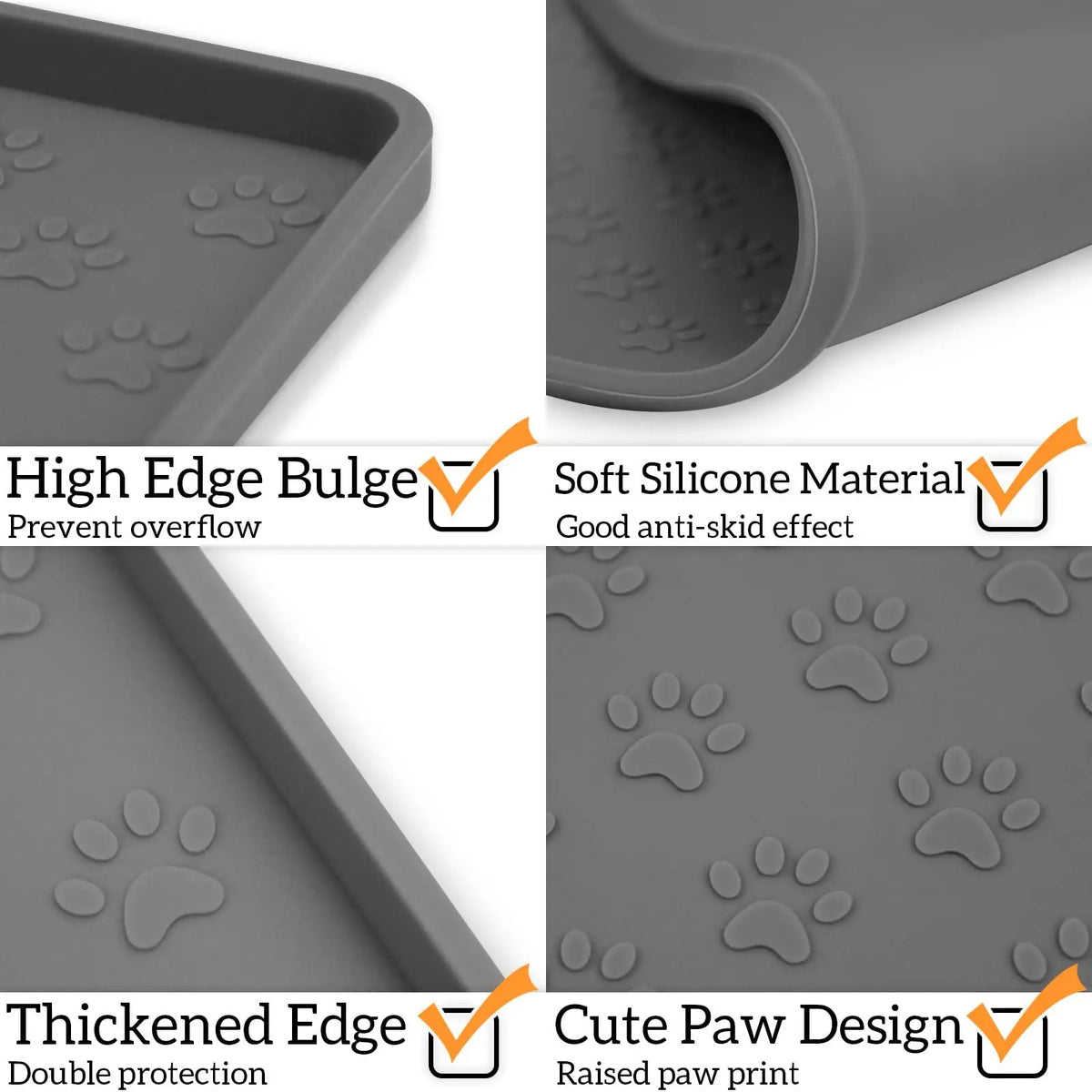 Silicone Paw Print Dog Feeding Mat, Raised Edge Non-Slip Pet Food Placemat
