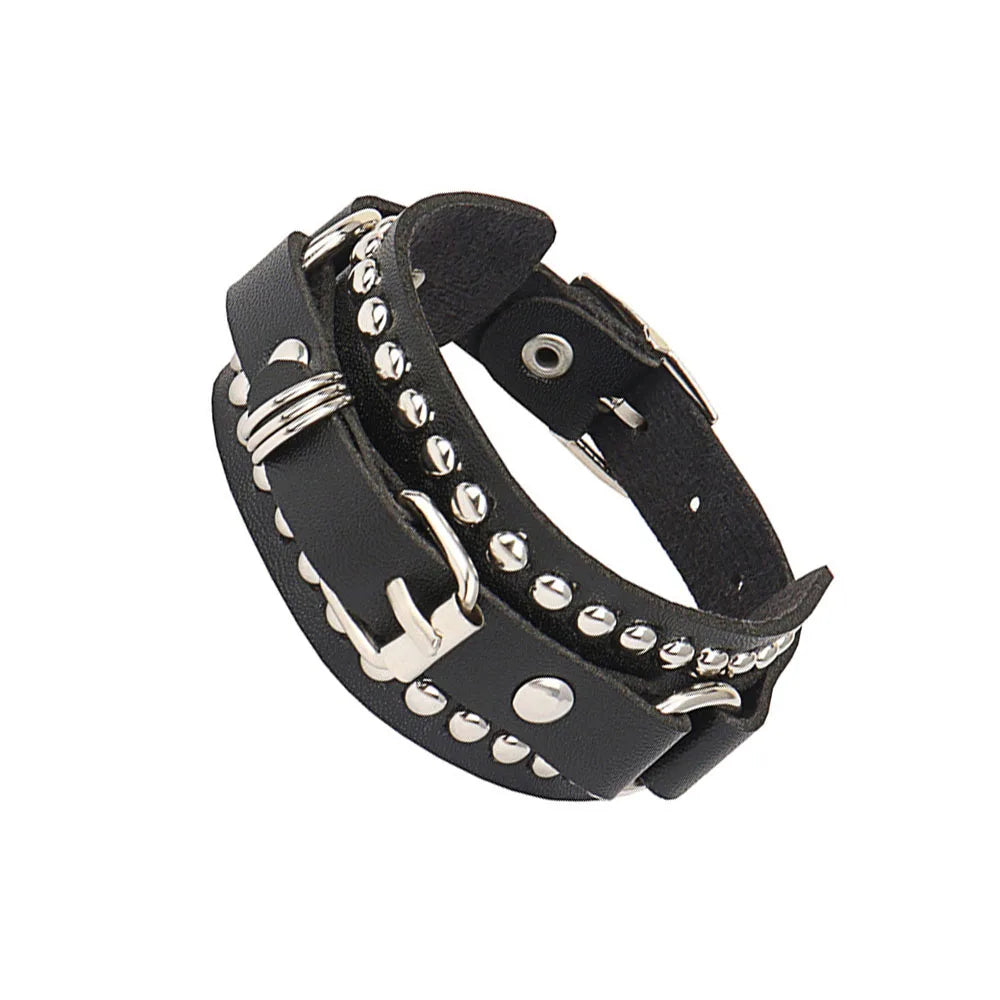 Punk Dark PU Leather Layered Wrap Bracelet for Women and Men – Gothic Chain Hip Hop Rock Jewelry
