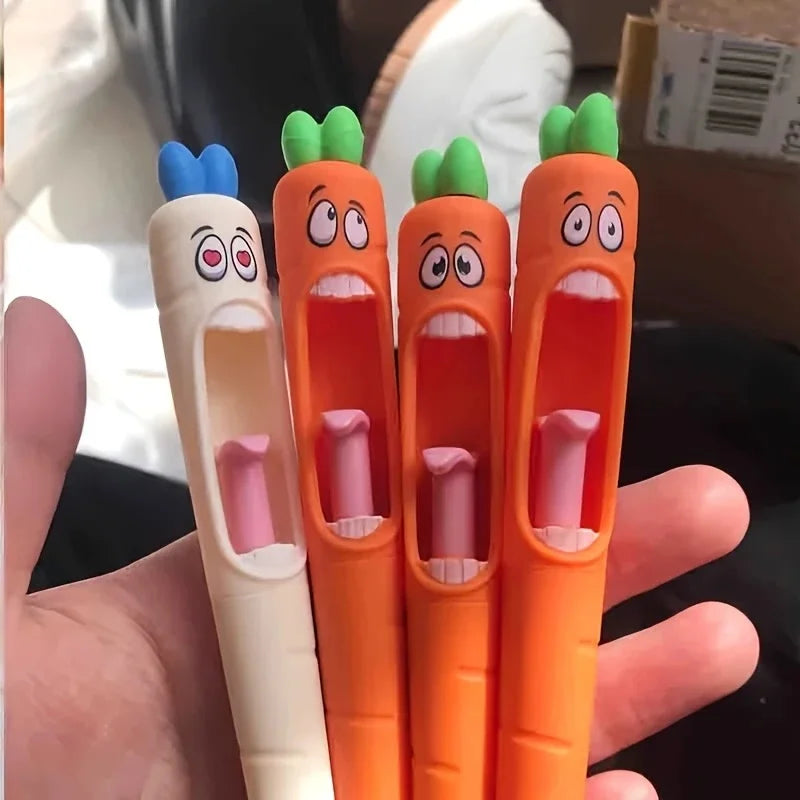 4pcs Radish Shaped Gel Pens Black Ink 0.5mm Fun Stationery Easter Party Favors