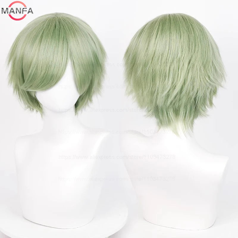 Short Straight Anime Cosplay Wig – 30cm Heat Resistant Synthetic Hair in Solid & Mixed Colors for Men and Women