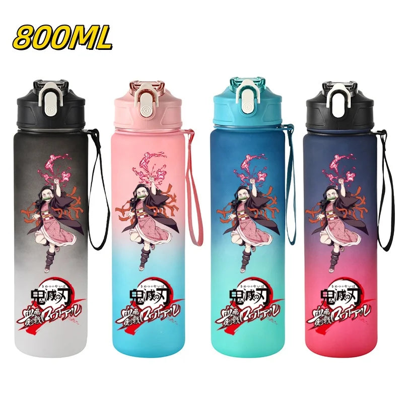 800ml Demon Slayer Water Bottle with Straw, Tanjiro Nezuko Anime Sports Cup
