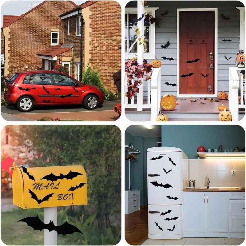 Halloween 3D Black Bat Wall Stickers 12-Piece Set for Home Window Party Decor