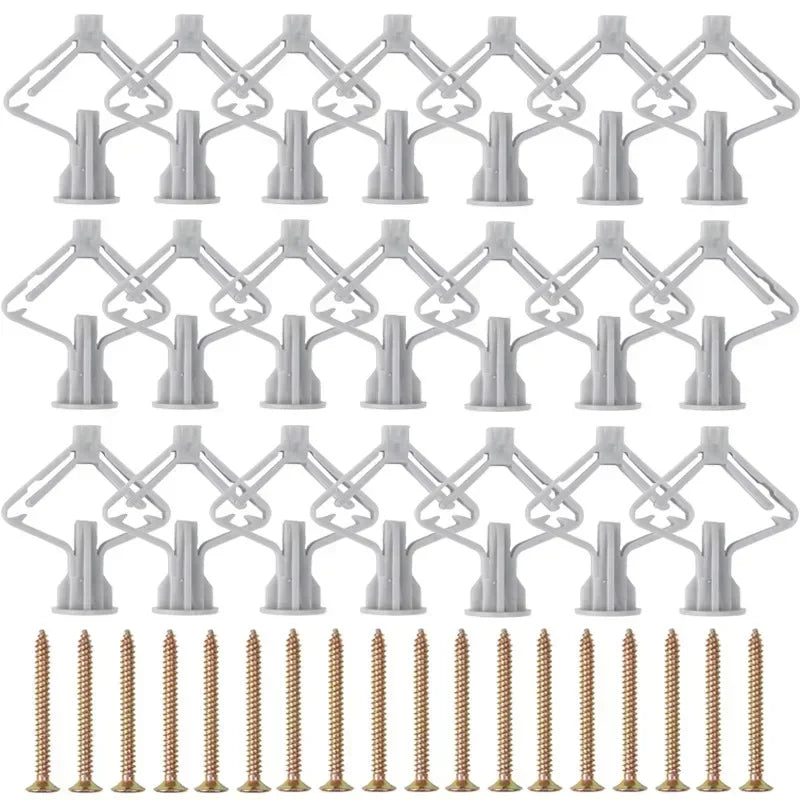 Plasterboard Expansion Screws with Plastic Toggle Anchors – Hollow Drywall Wall Plug Fixing Kit