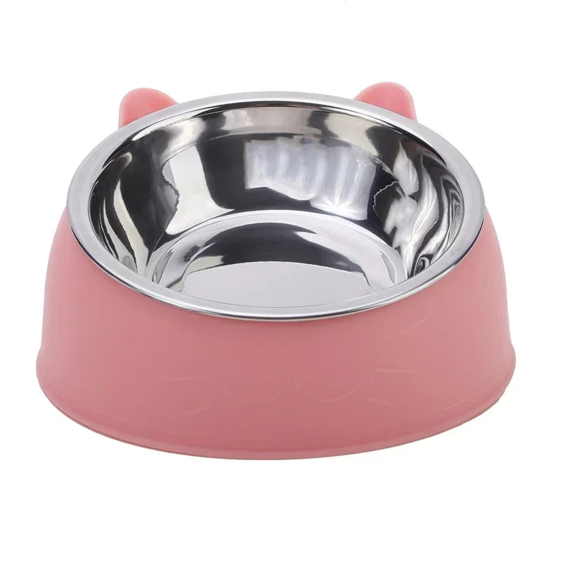 Stainless Steel Double Cat Bowl – Tilted Raised Pet Feeder, 5 Colors