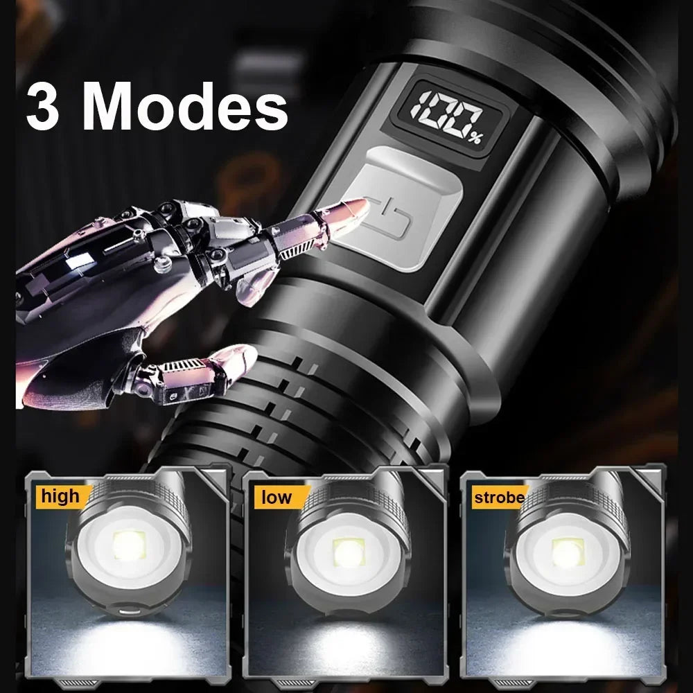 Rechargeable LED Flashlight – High Power Tactical Torch with Zoom & Multiple Modes for Work, Camping & Emergencies