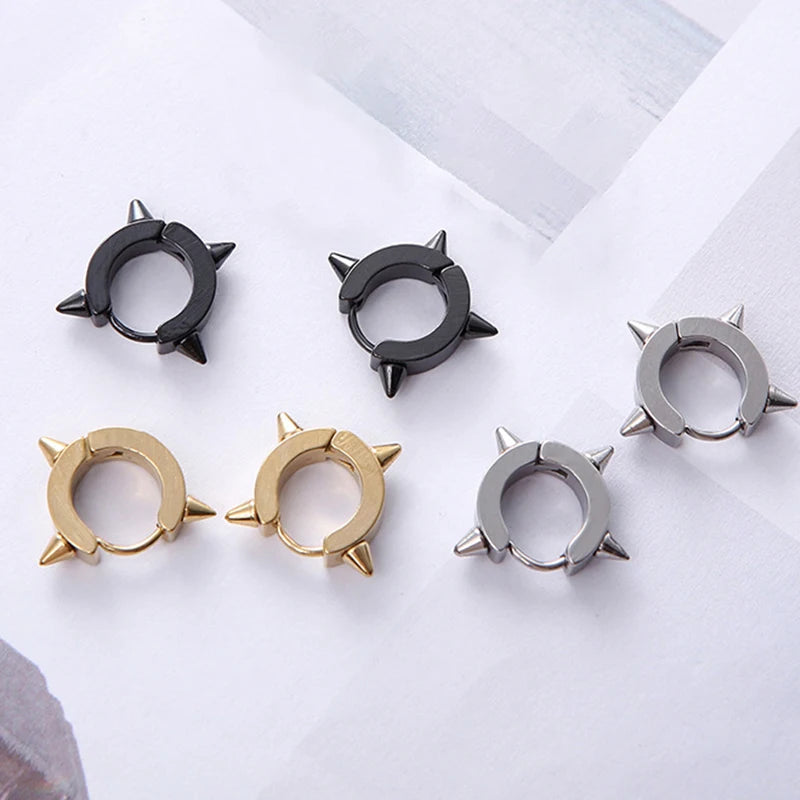 Spiky Thorn Stud Earrings - Punk Gothic Stainless Steel Ear Studs for Women and Men