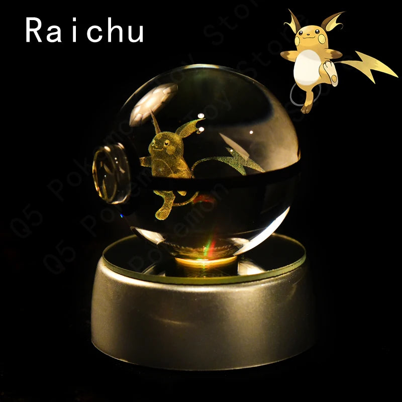 Pokemon 3D Crystal Ball Night Light - Glass Pokeball LED Lamp with Pikachu, Mewtwo & Gengar