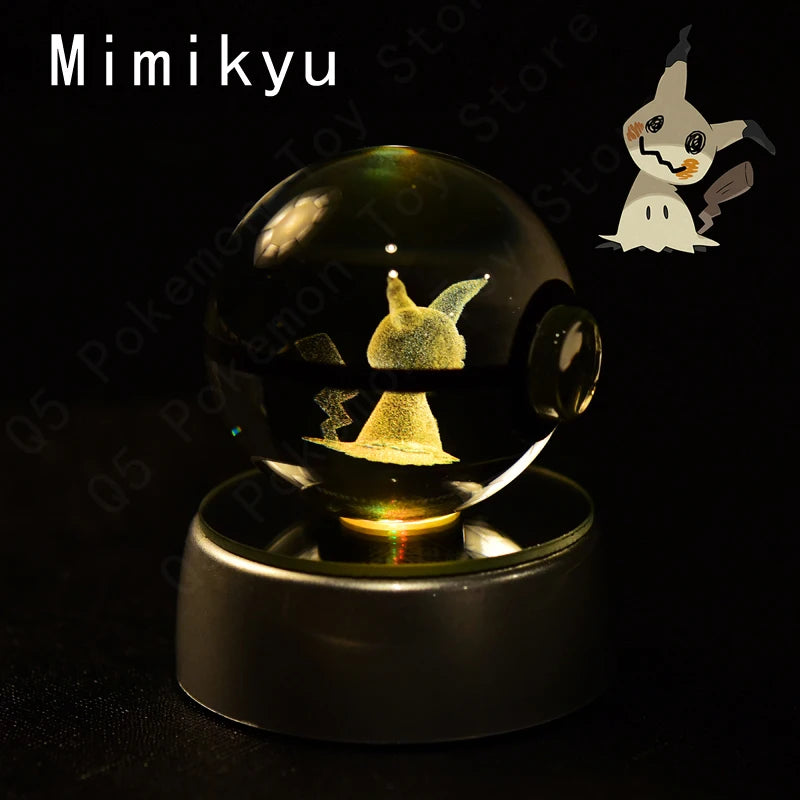 Pokemon 3D Crystal Ball Night Light - Glass Pokeball LED Lamp with Pikachu, Mewtwo & Gengar