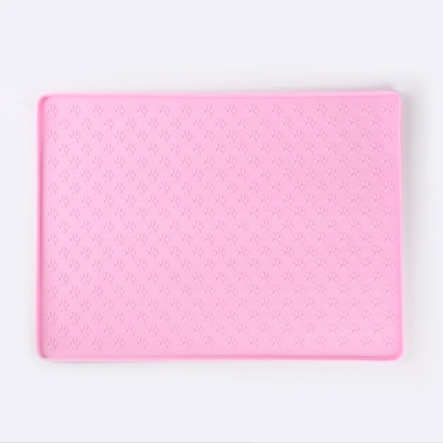 Silicone Paw Print Dog Feeding Mat, Raised Edge Non-Slip Pet Food Placemat