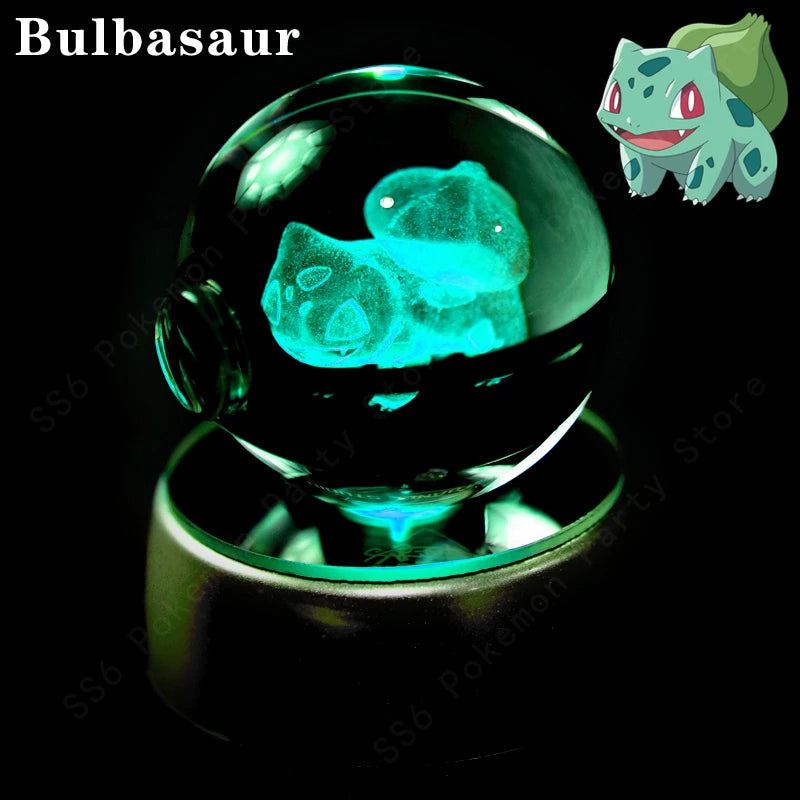 Pokemon 3D Crystal Ball Night Light - Glass Pokeball LED Lamp with Pikachu, Mewtwo & Gengar