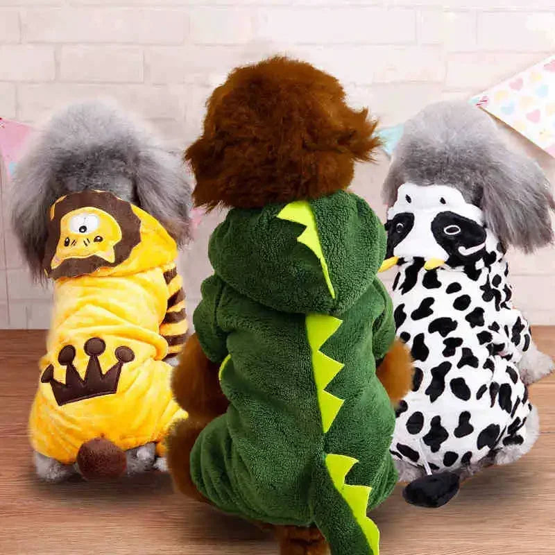 Winter Pet Jumpsuit for Small Dogs & Cats – Warm Plush Cartoon Animal Costume Onesie