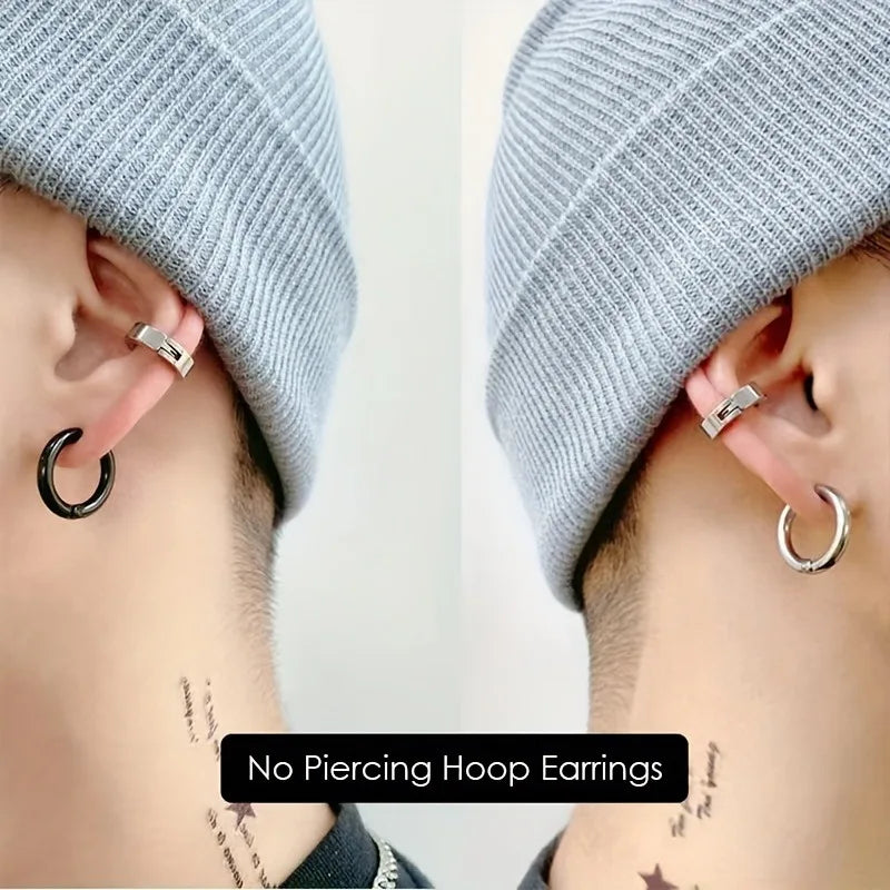 Punk 8-Piece Stainless Steel Ear Cuff Set - No Piercing Needed, Trendy Jewelry