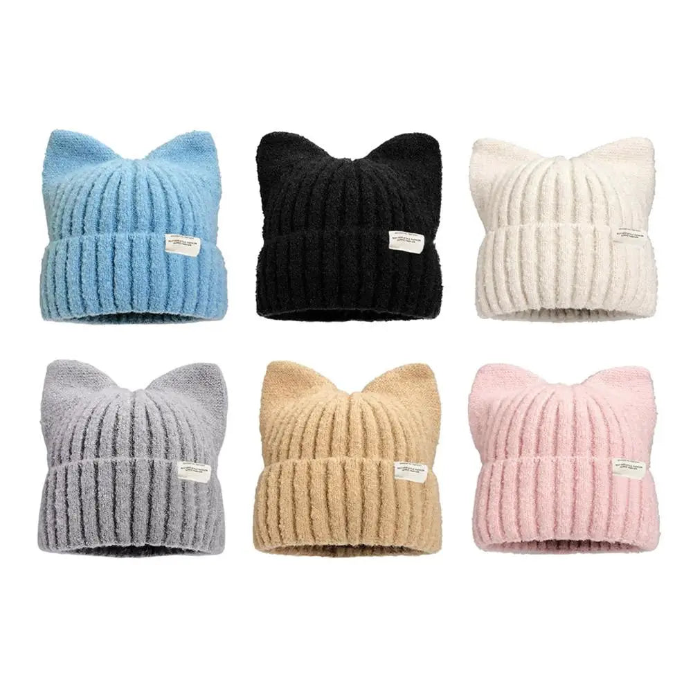 Cat Ear Knit Beanie Winter Hat - Warm Windproof Thick Cap for Women and Girls